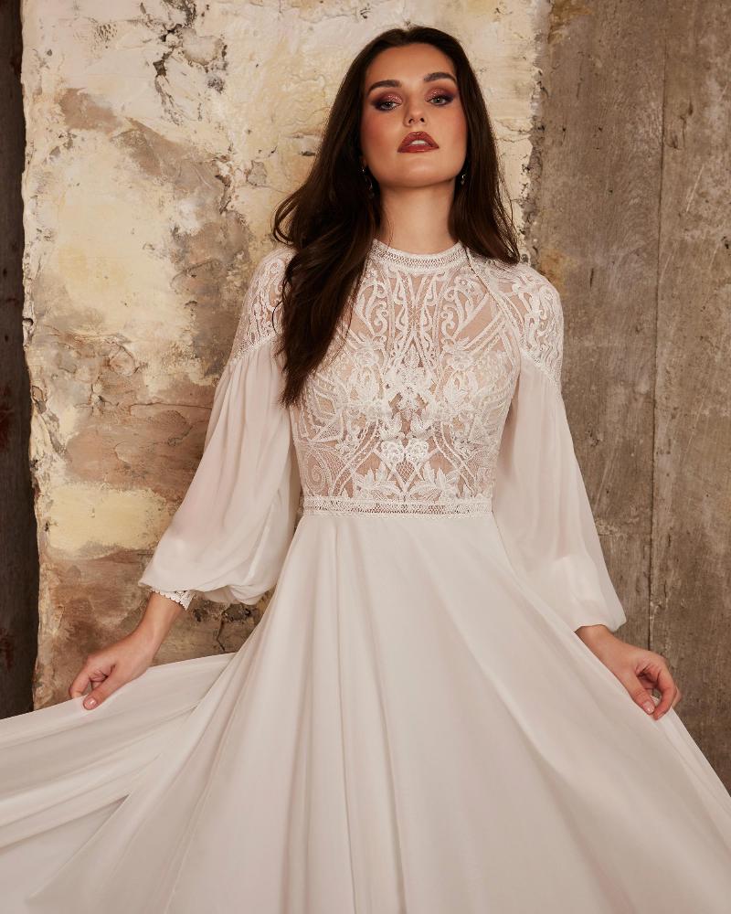Lp2235 high neck boho wedding dress with long sleeves and open back3